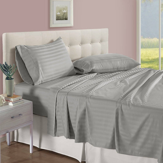 Addy Home Fashions 100% Egyptian Cotton 500 Thread Count Damask Stripe 4 Piece Sheet Set , Queen - Silver HGY2_S4YQN24