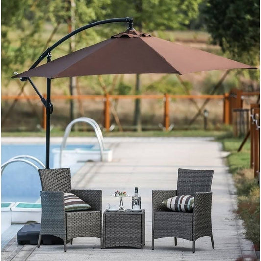 Pf18254-263 Mountain Creek 9& Cantilever Umbrella Set with Free Standing Base, Size: 9 ft, Brown LEG2_U5FGU49