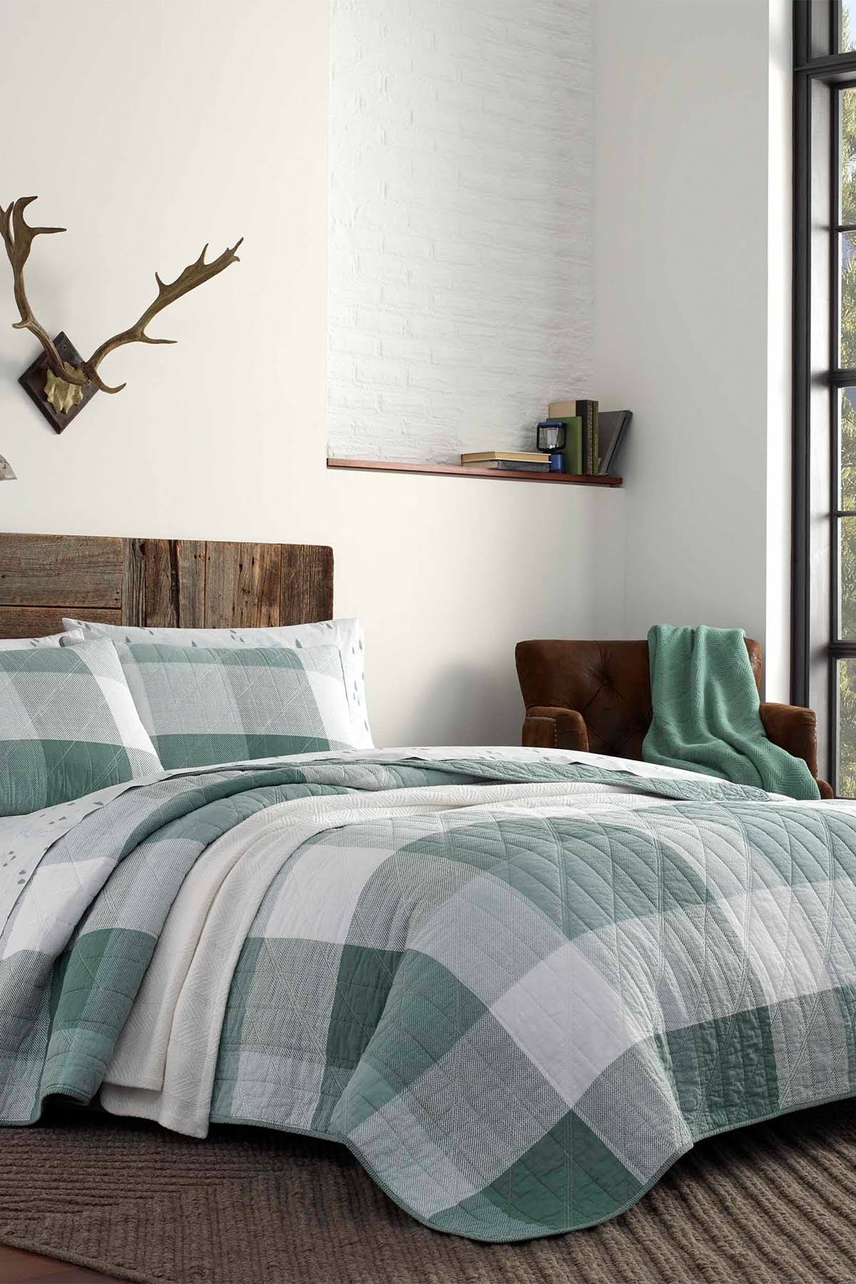 Eddie Bauer Boulder Plaid Green Quilt Set, King ICS0_E7ZKB91