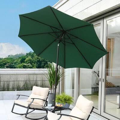 9ft Patio Umbrella Outdoor Table Umbrella with Push Button Tilt and Crank Arlmont  Co. Fabric Color: Dark Green WAM2_B4IWW71