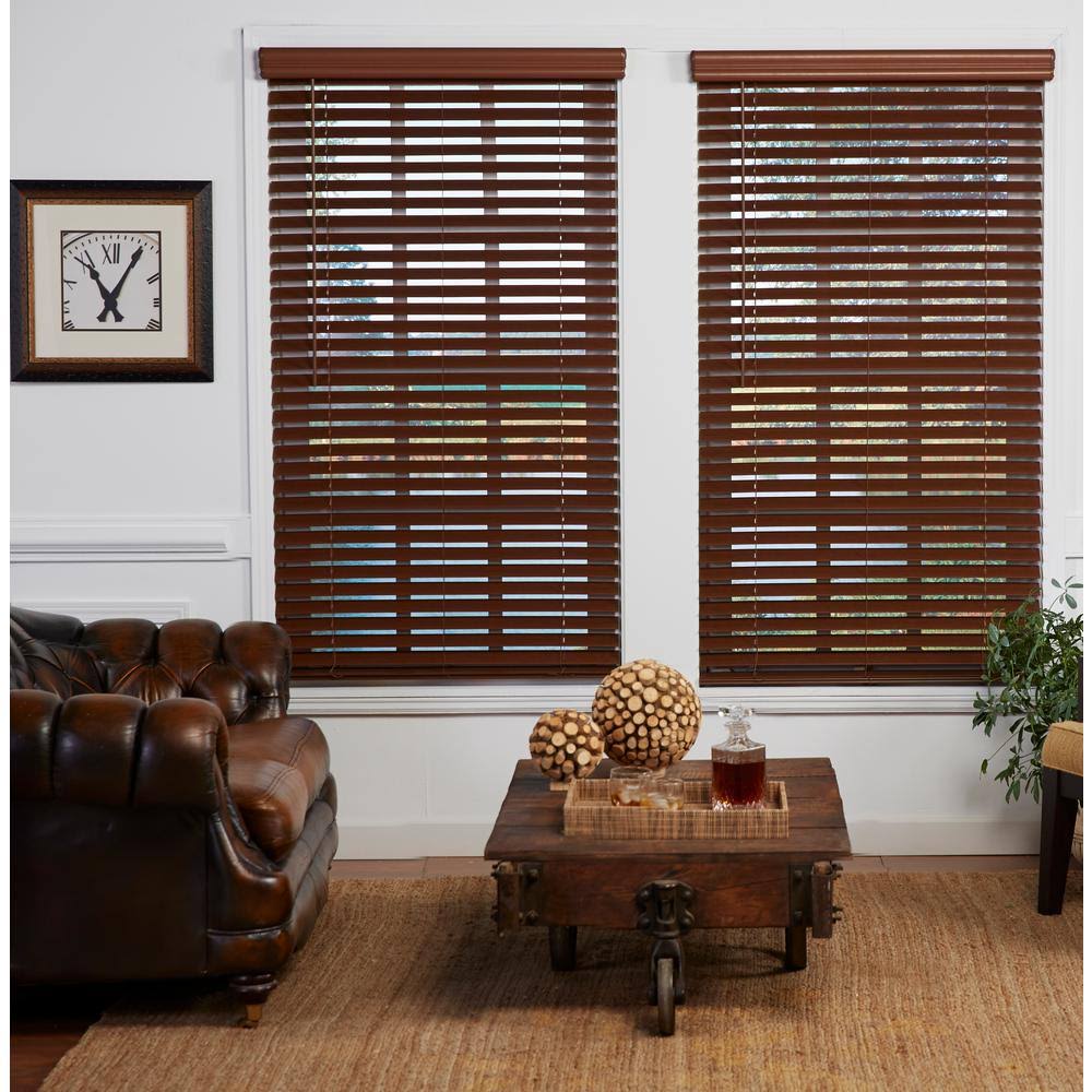 Perfect Lift Window Treatment Dark Oak 2 in. Cordless Room Darkening Faux Wood Blind 41.75 in. W x 48 in. L (Actual Size: 41.75  QMO1_Z6DSX43