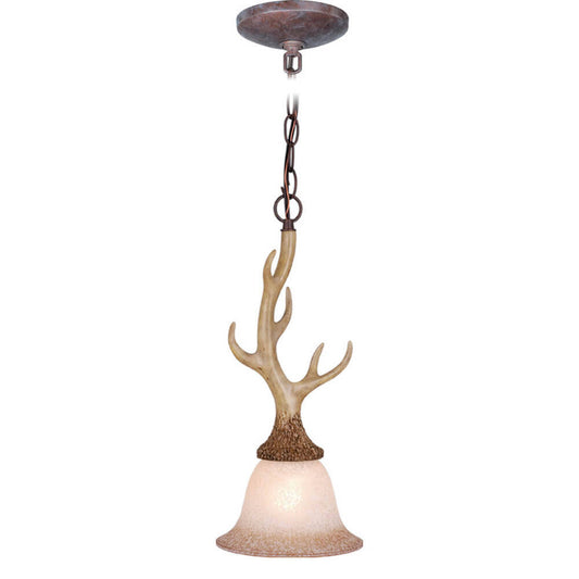 1 Light 7 inch Wide Rustic Antler Mini Pendant Ceiling Light Cream Glass 200228 BDD3_U4UQI05