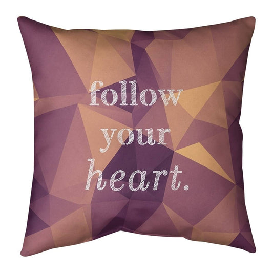 Quotes Faux Gemstone Follow Your Heart Quote Pillow-Faux Suede - 16 x 16 - Square - Zipper Closure - Medium - Removable Cover -  YNO3_G1UJZ23