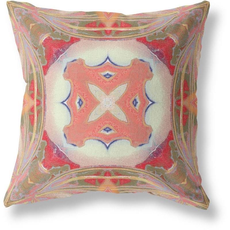 Amrita Sen Designs Pastel Floral Squares Zippered Pillow Muted Green Pink Peach Red 16x22x16x22 RDE8_Q1OOE67