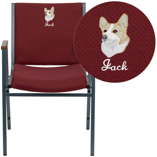 Embroidered Hercules Series Heavy Duty Burgundy Patterned Fabric Stack Chair with Arms - by Flash Furniture XHI9_Q7XZO74