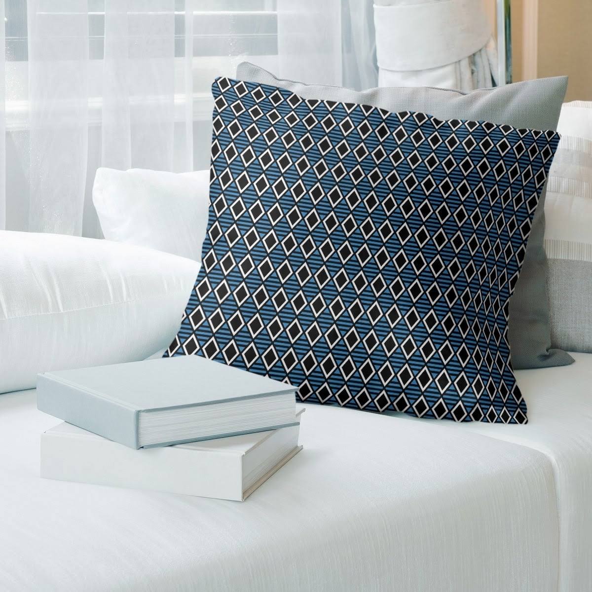 Porch  den Haide Classic Geometric Diamonds Throw Pillow - 26 x 26 - Blue - Linen MCP9_U5WAV24