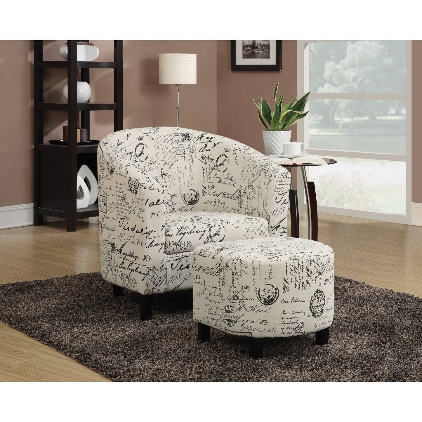 Vannes Transitional Vintage French Script Accent Chair and Ottoman ISN4_L5SDB41