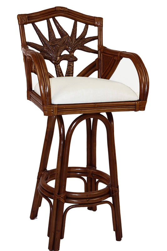 Cancun Palm Indoor Swivel Rattan  Wicker 30x22 Barstool in TC Antique Finish - Hospitality Rattan Home 401-6179-TCA-B/SU-74 MZT3_D7JPD54