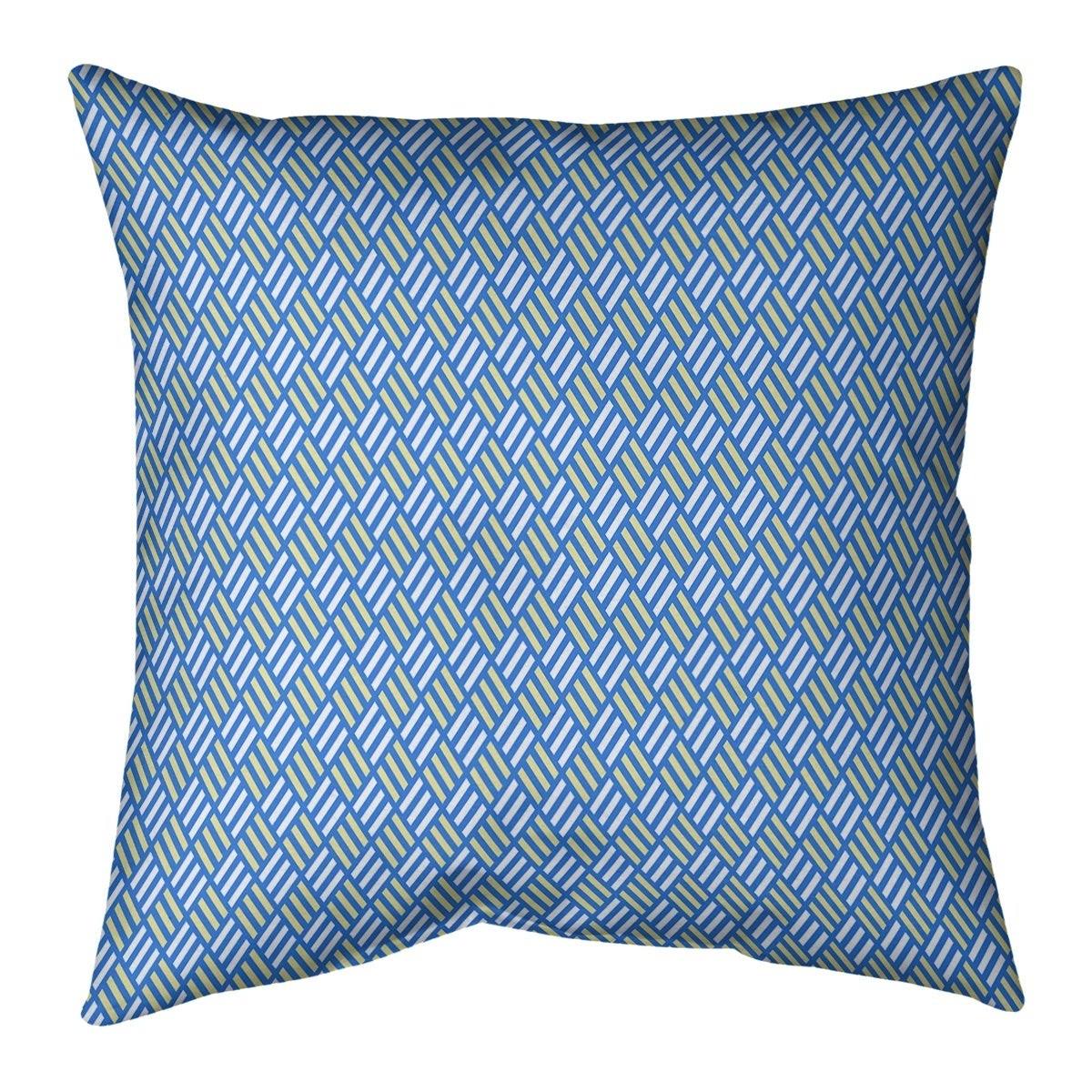 Blue Feature Two Color Stripe Diamonds Throw Pillow - 20 x 20 - Blue  Yellow - Faux Suede ANI4_Y7WSE75