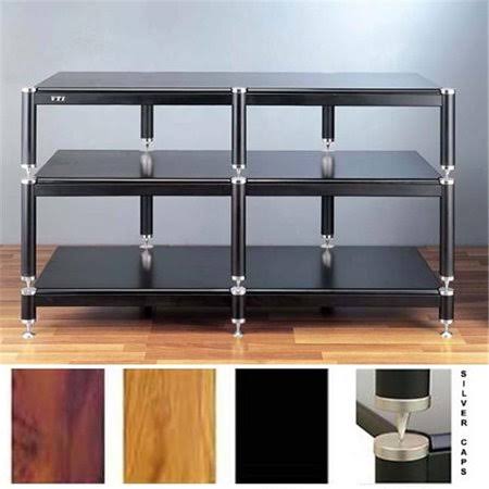 VTI Manufacturing Bl503sso 5 Silver Capspike Silver Poles 3 Oak Shelves TV  AV Stand, Black CQR1_Y0BKV93