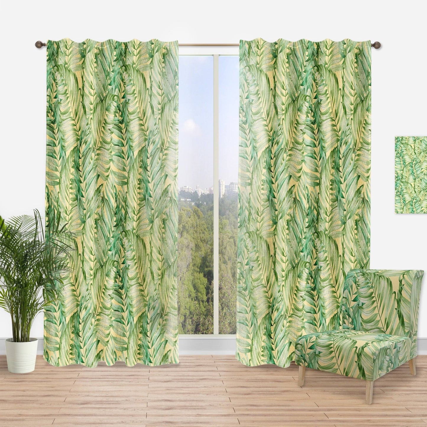 Designart 63-in Green Faux Linen Room Darkening Thermal Lined Rod Pocket Single Curtain Panel Polyester | CTN24541-52-63 GMJ9_V5RQU41