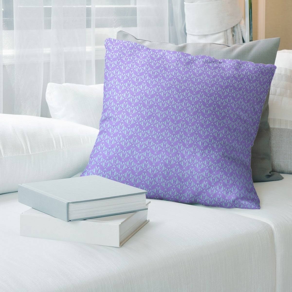 Classic Art Deco Throw Pillow - 16 x 16 - Purple  Blue - Linen DJW4_T9QQS82