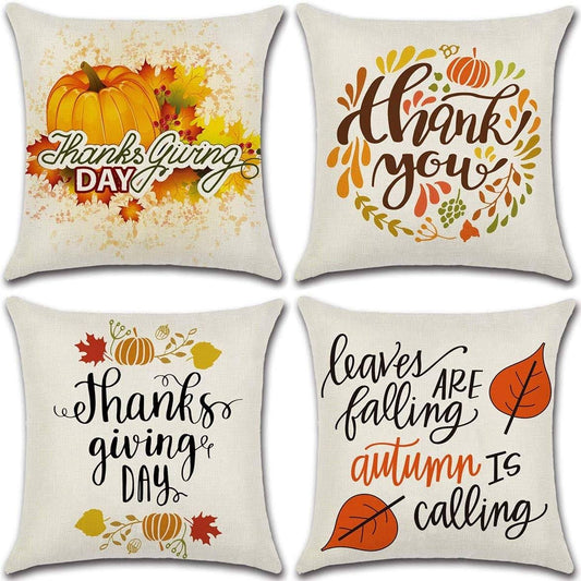 Sufam Set of 4 Pillow Cases Pumpkin Thanksgiving Autumn Leaves Ation Orange Throw Pillowcase Cover Cushion Case Home Decor 20x20 KIV3_D9CAU20