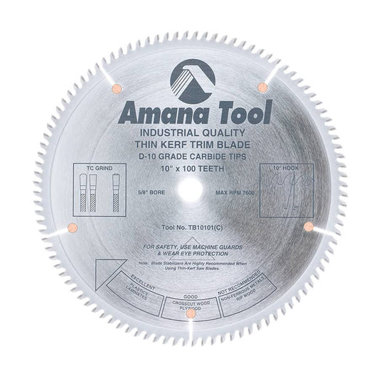 Amana TB10101 Carbide Tipped Thin Kerf Trim 10 inch Dia x 100T TCG, 10 Deg, 5/8 Bore LZK7_K9WXY91