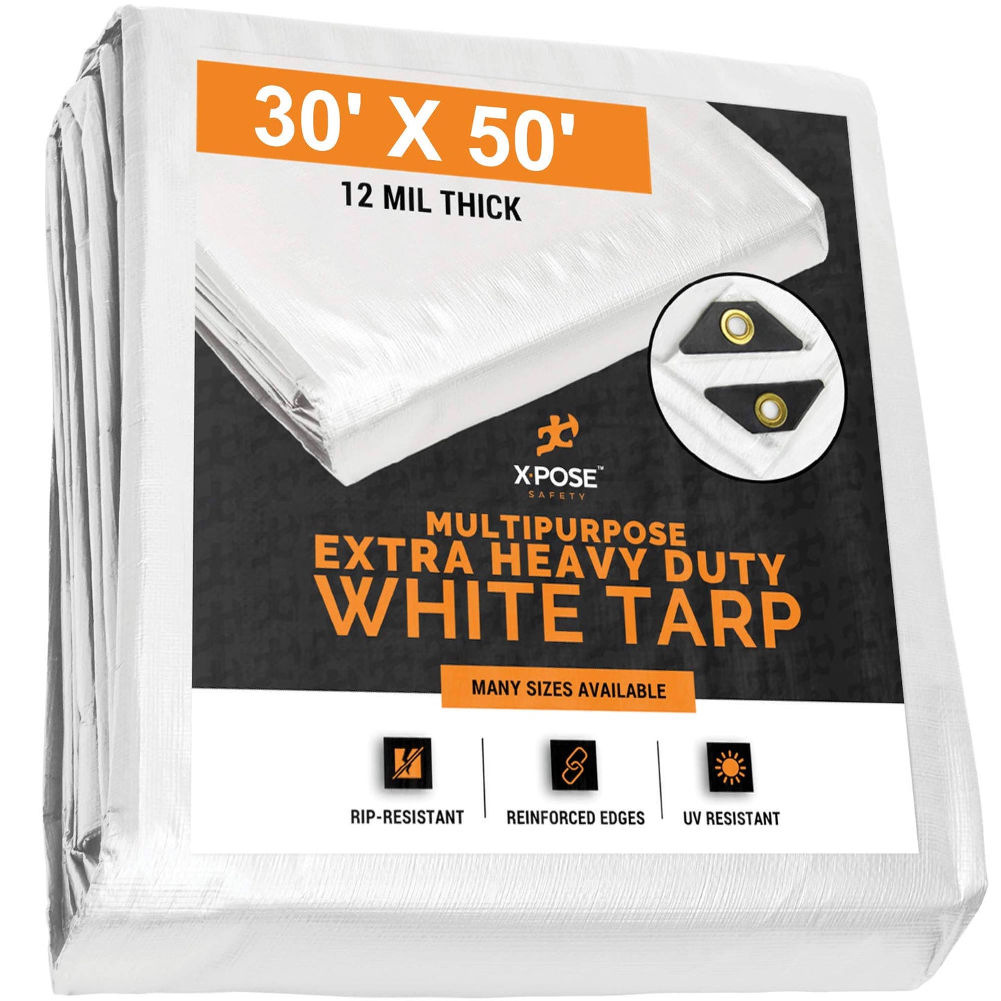 Xpose Safety Heavy Duty White Poly Tarp - Multipurpose Protective Cover - Durable, Waterproof, Weather Proof, Rip and Tear Resis OHZ3_Q9GNG88