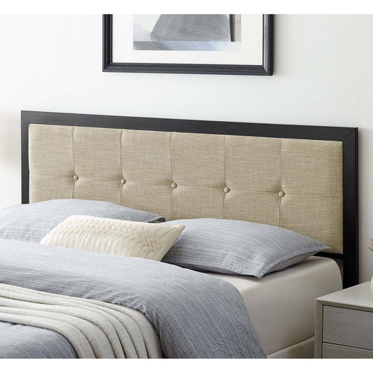 Waldorf Modern Beige Fabric Button Tufted Upholstered Full Size Metal Headboard XHQ7_C7HTL01