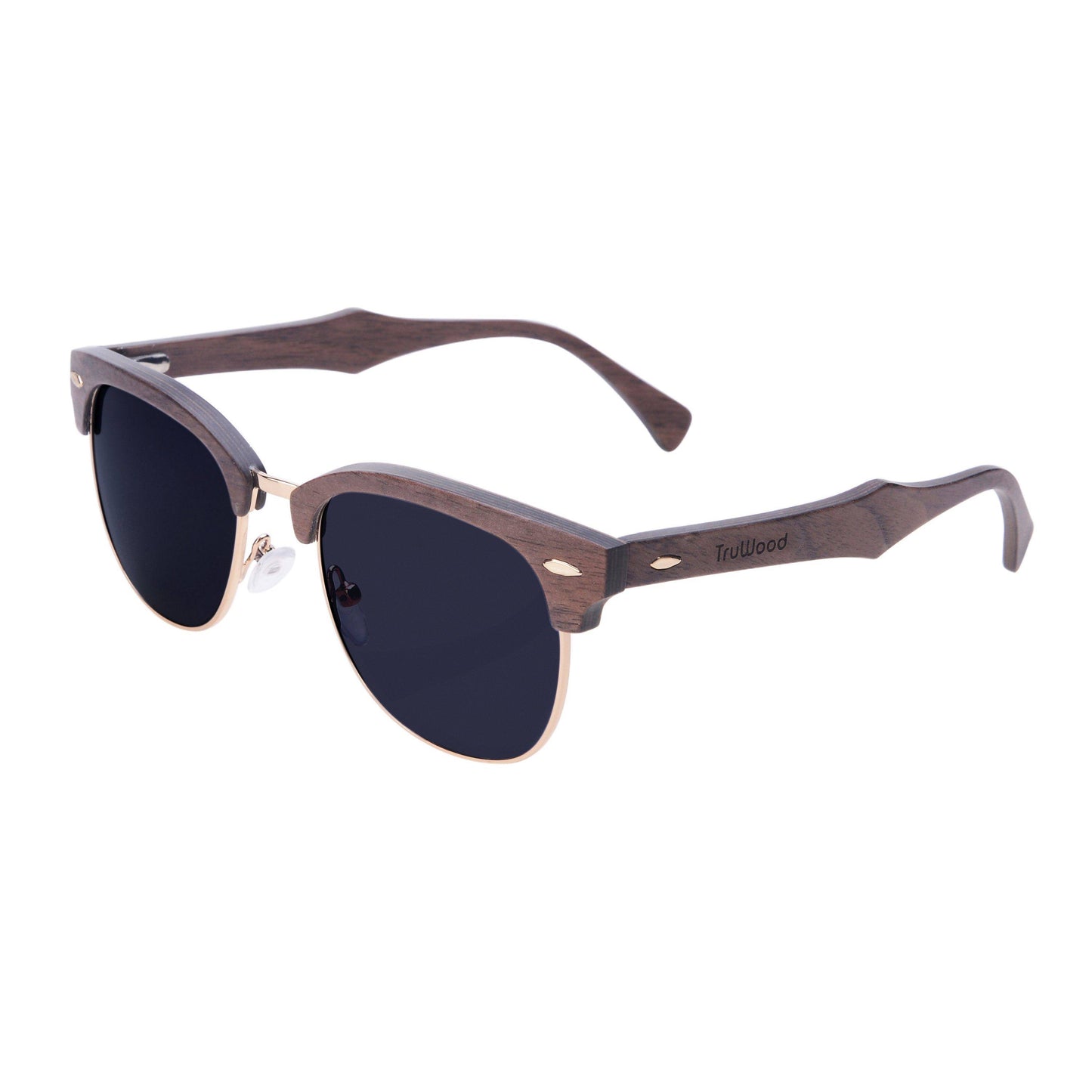 TruWood Retro Brown Walnut Wood Clubmaster Sunglasses Blue Lens, Walnut/Smoke KUO3_R8BGF74