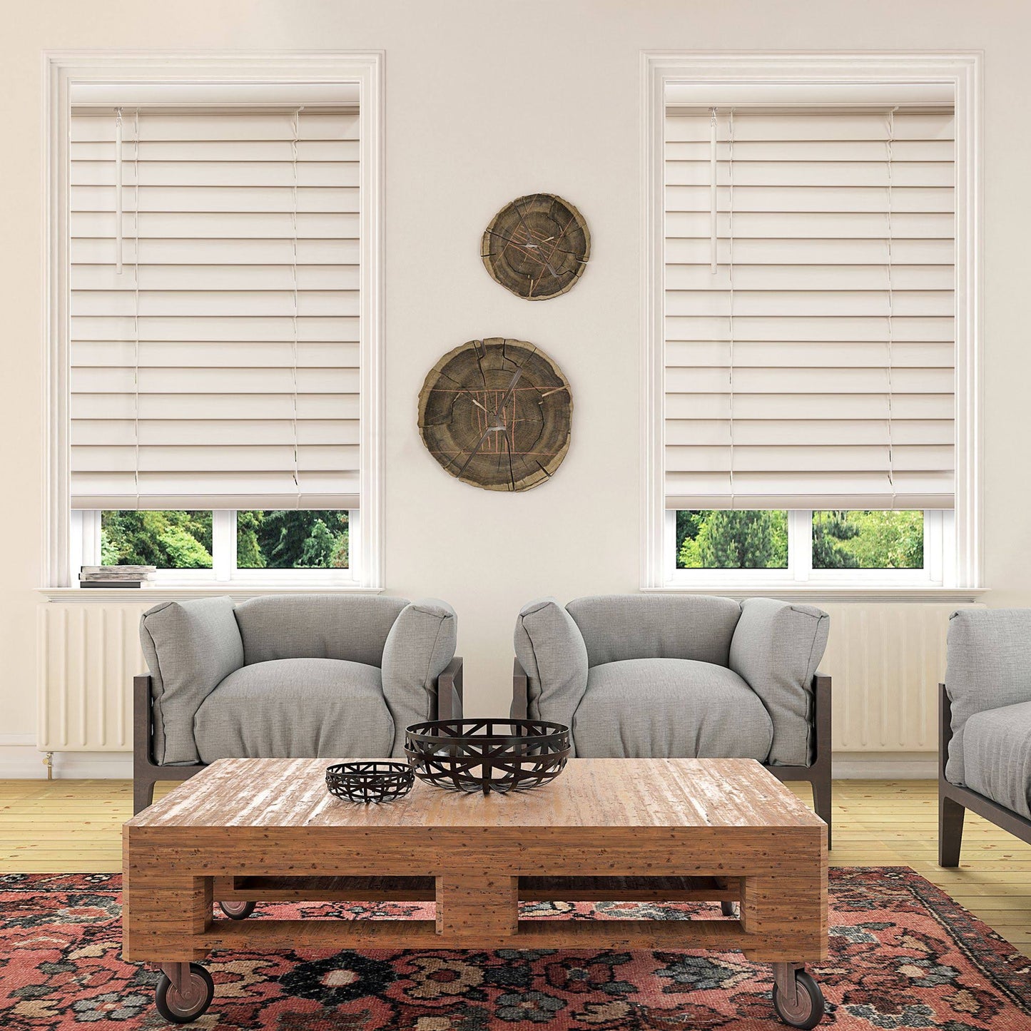 Custom Cut to Order Cordless 64-in. Faux Wood Blinds, White, 19.5x22 Wide JWE4_E3GUZ12