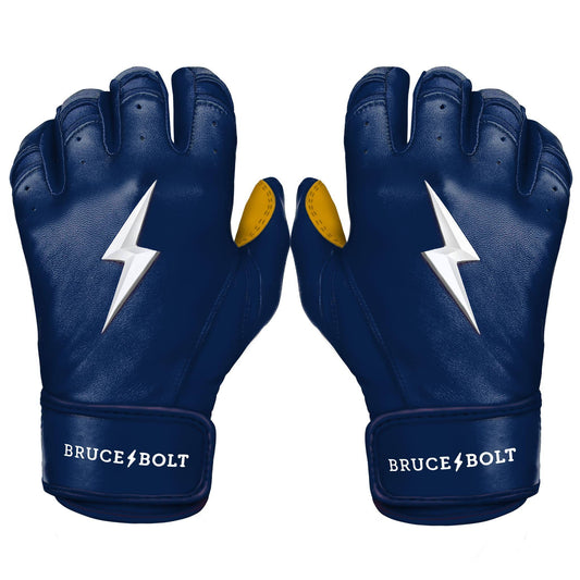 Bruce+Bolt Premium Cabretta Leather Short Cuff Youth Batting Gloves - 2020 Model in Navy/Gold Size Medium BXT4_P6DWV99