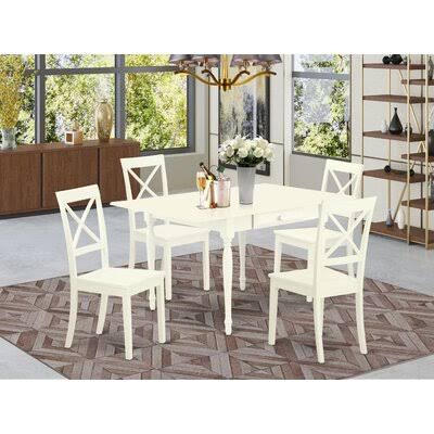 Zandra Drop Leaf Solid Wood Dining Set Ophelia  Co. Color: Linen White, Pieces Included: 5 Pieces: 1 Table, 4 Chairs ZDY6_R4ADG66