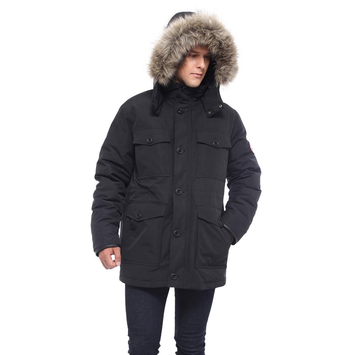 Rokkarolla Mens Warm Winter Parka Coat Anorak Puffer Jacket with Removable Faux Fur Trim Fleece Lined Hood JIS7_U3GHK14