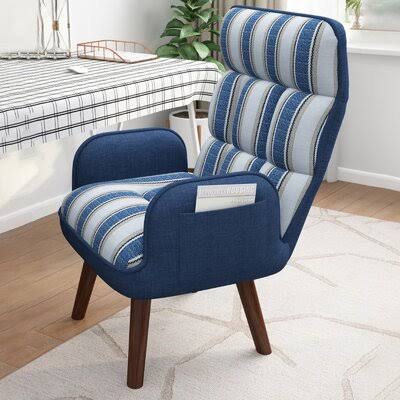 Single Sofa Chair George Oliver Fabric: Blue Stripped Cotton KYK8_H4YER62