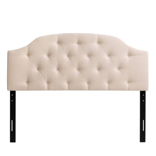 CorLiving - Diamond Button Arched-Panel Tufted Fabric Double/Full Headboard - Cream AFE6_I7BWW65