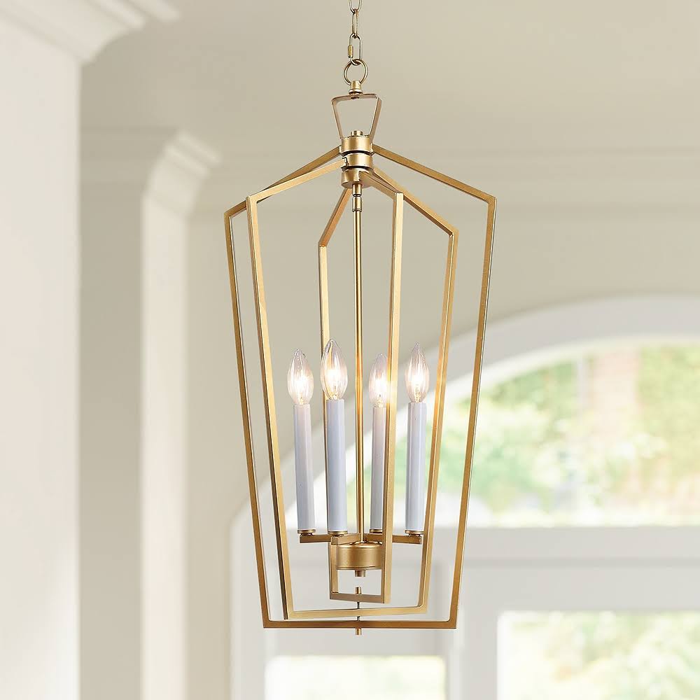 Sinfi 14x22 Wide Gold Metal 4-Light Open Cage Chandelier - Style #91P87 CBD8_A9YEE45