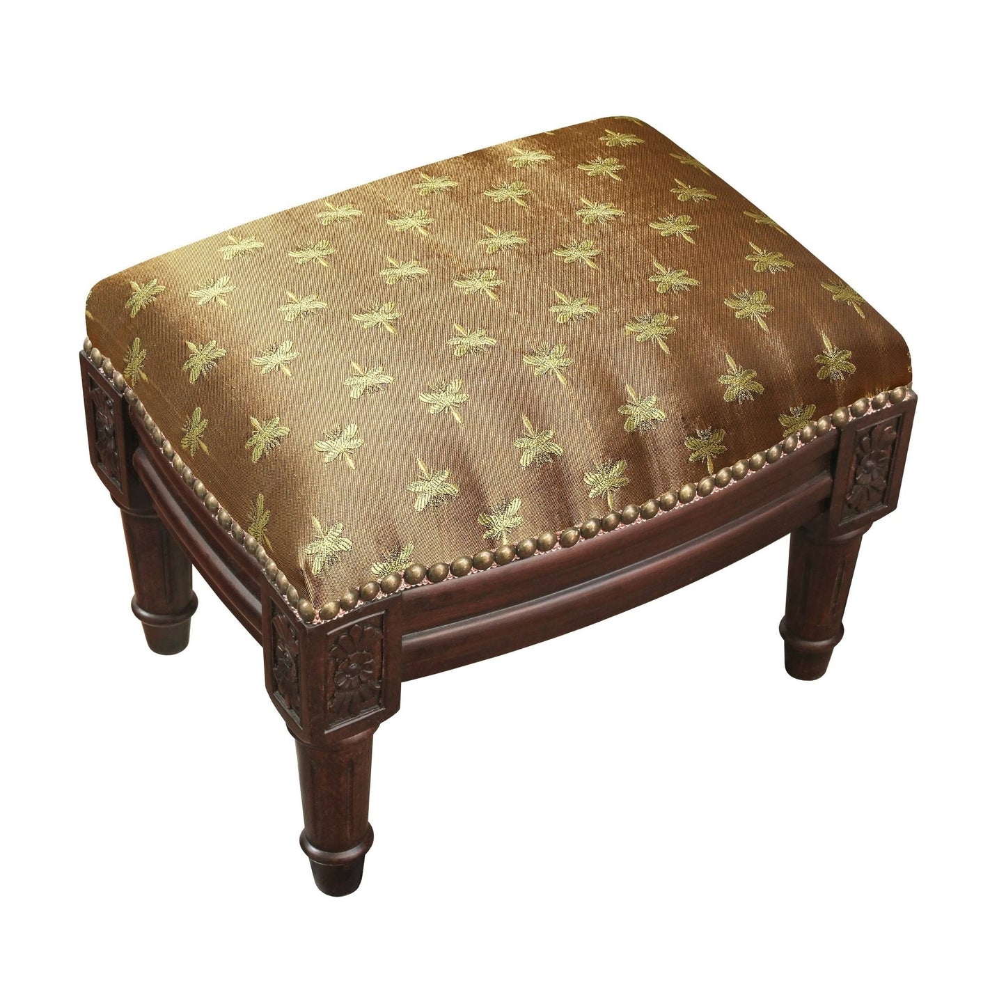 123 Creations Bronze Dragonfly Footstool - Floral - 14x10x10 - Rectangle - Fabric - No - Walnut Finish - Foot Stool - Pattern -  WBA7_I0QBR89