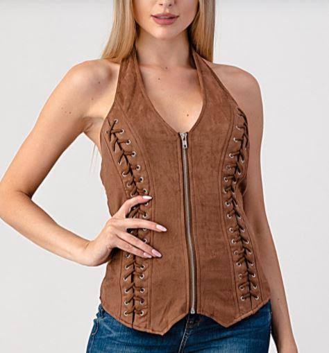 Brown Suede Braided Halter 2XL BXZ9_H5MMZ88