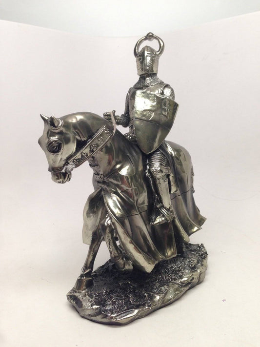 9 inch Crusader Knight Riding A Horse with Shield Statue Figurine UZG7_I0TZV42