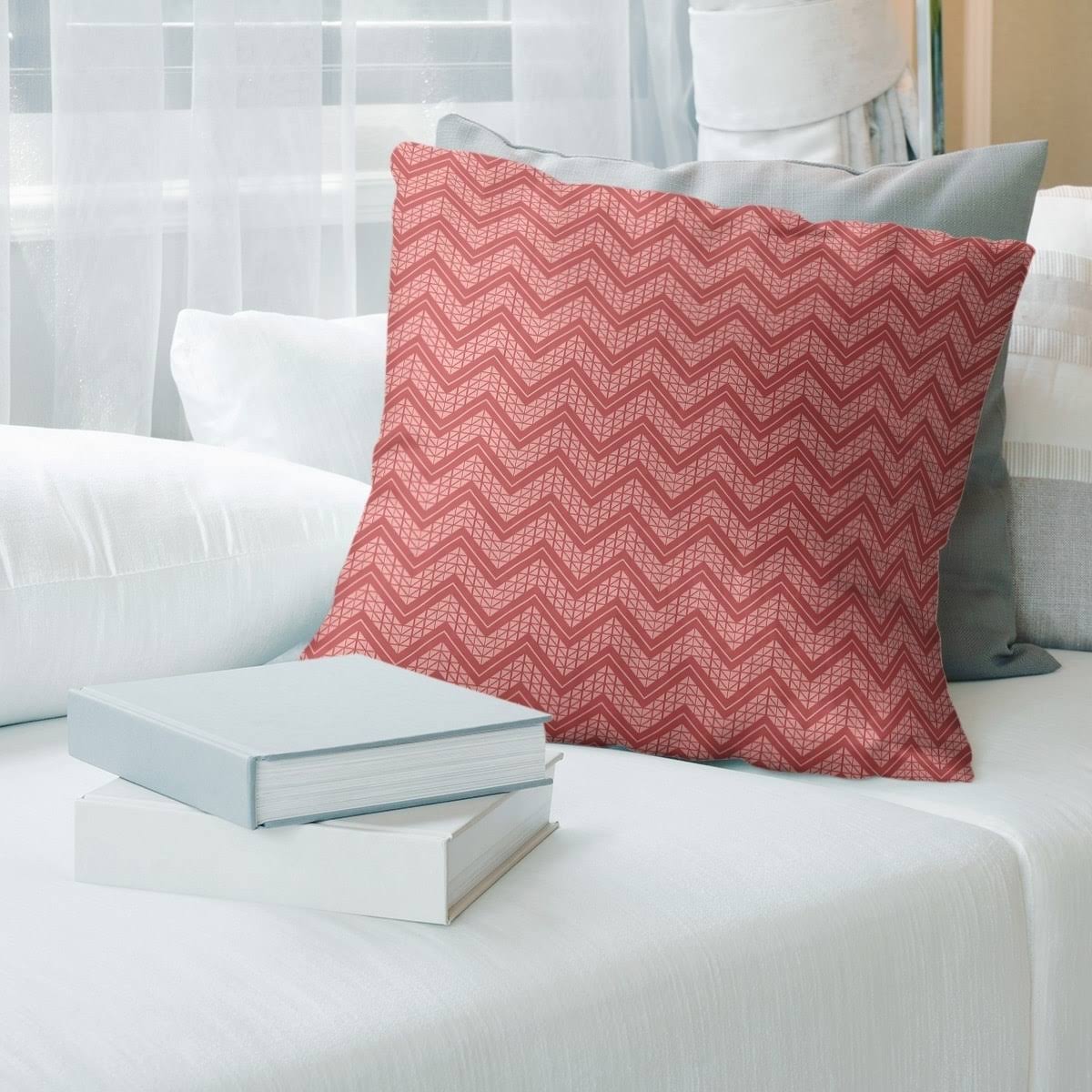 Porch  den Bayberry Cool Chevron Pattern Throw Pillow - 16 x 16 - Red - Cotton FDD4_R5AWY91