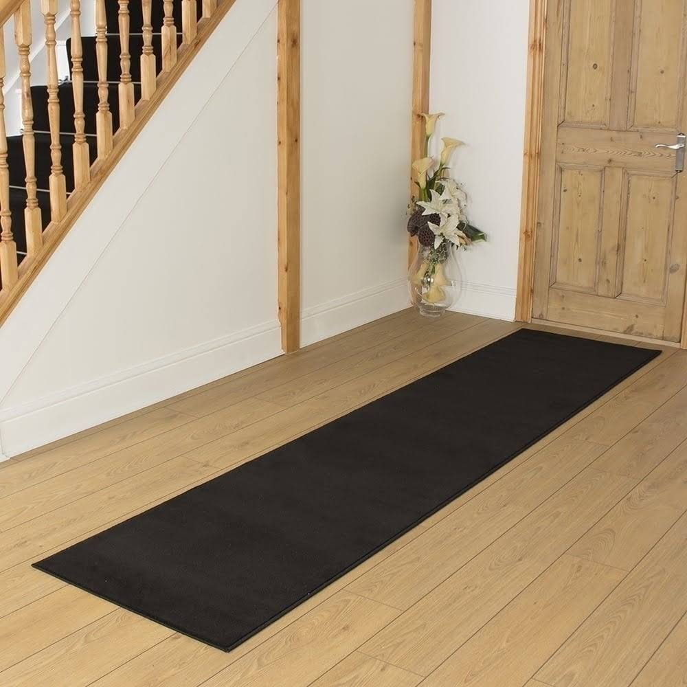 runrug USA Plain Black Hallway Carpet Rug Runner Length: 14 foot, WIDT NMK0_L8RBB72