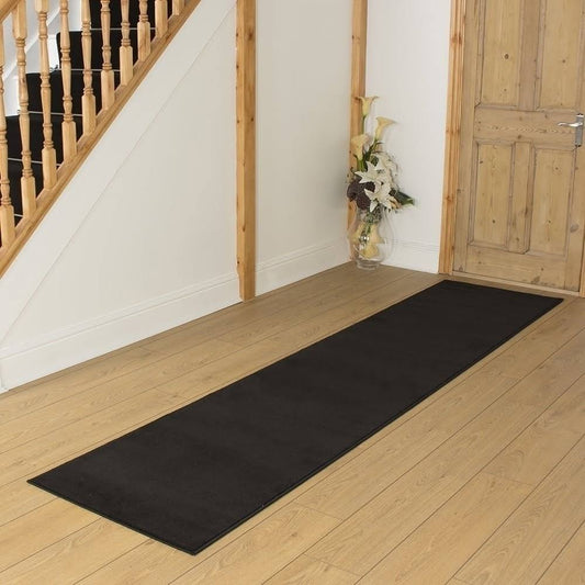 runrug USA Plain Black Hallway Carpet Rug Runner Length: 14 foot, WIDT NMK0_L8RBB72