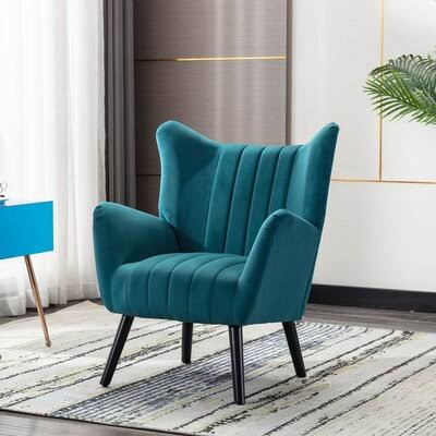 Accent Armchair Living Room Chair with Solid Wood Legs Mercer41 Fabric: Teal Velvet HDK4_C8ZXW76