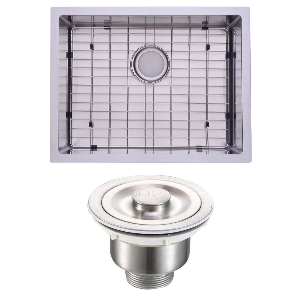 Topcraft Handmade Satin 20-Gauge Stainless Steel 23.00 in. Single Bowl Undermount Workstation Kitchen Sink with Grid and STRAINE ZZO4_L1KAS86