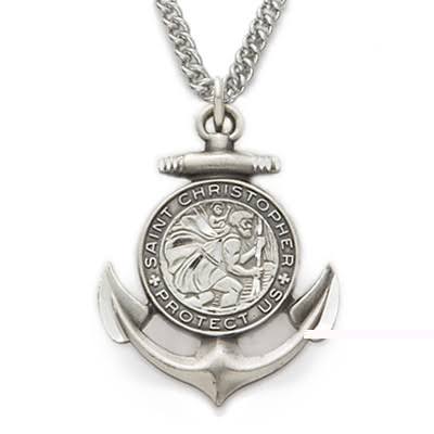 Sterling Silver Round Sailor St. Christopher Medal on 24x22 Chain MOJ3_H8VOB19