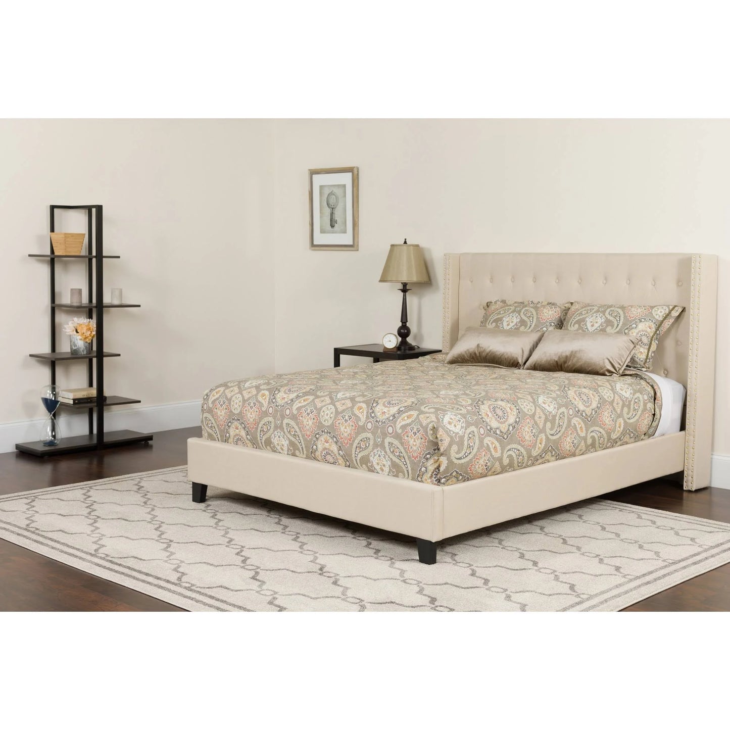 Riverdale Full Size Tufted Upholstered Platform Bed with Pocket Spring Mattress, Beige CHV2_S9KNV62