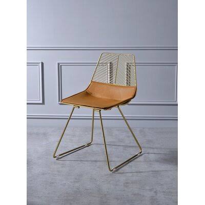 Acme Linmore Side Chair (Set-2), Whiskey PU  Gold 96847 Everly Quinn XDW2_U2ZIC89