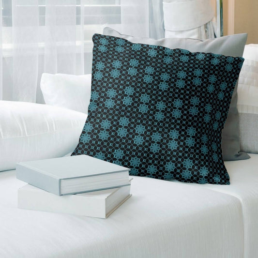 Classic Lattice with Black Throw Pillow - 26 x 26 - Blue  Black - Linen LHG3_W6UXR37