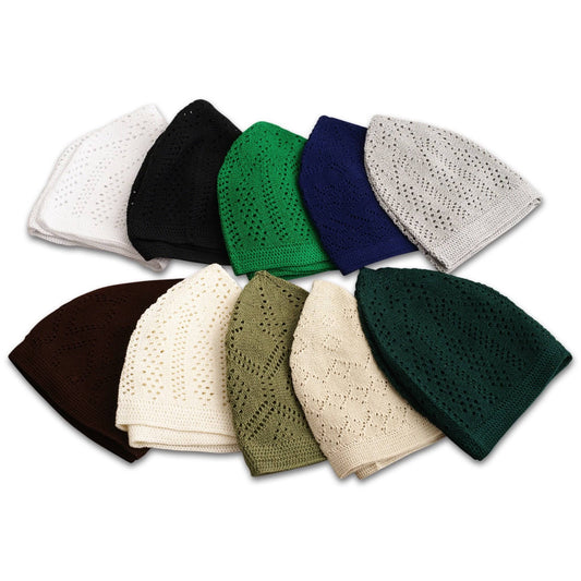 Ultra-Thin Cotton Crochet Skull Cap Kufis in Solid Colors Set of 10 PXC1_P8DZM99