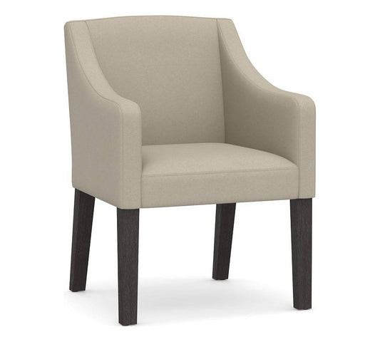 Pottery Barn Classic Slope Arm Upholstered Dining Armchair, Blackened Oak Legs, Washed Canvas Stone OUT3_K9EFB79