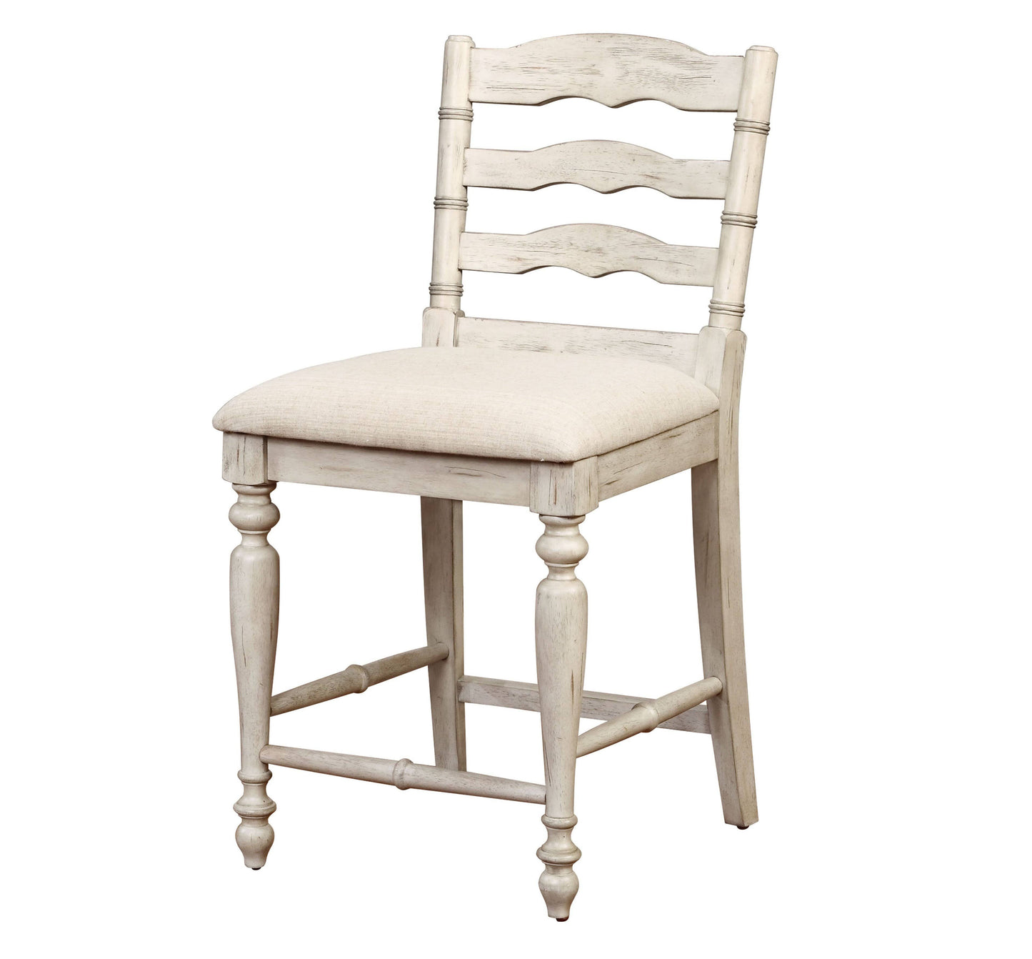 Wooden Counter Stool with Cushioned Seat and Turned Legs, White LPD0_N8XAD43