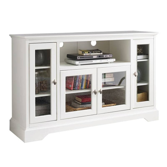 Delacora WE-BD52C32 Highboy 52x22 Wide Glass and Wood Media Cabinet White AJG0_T3XAN92