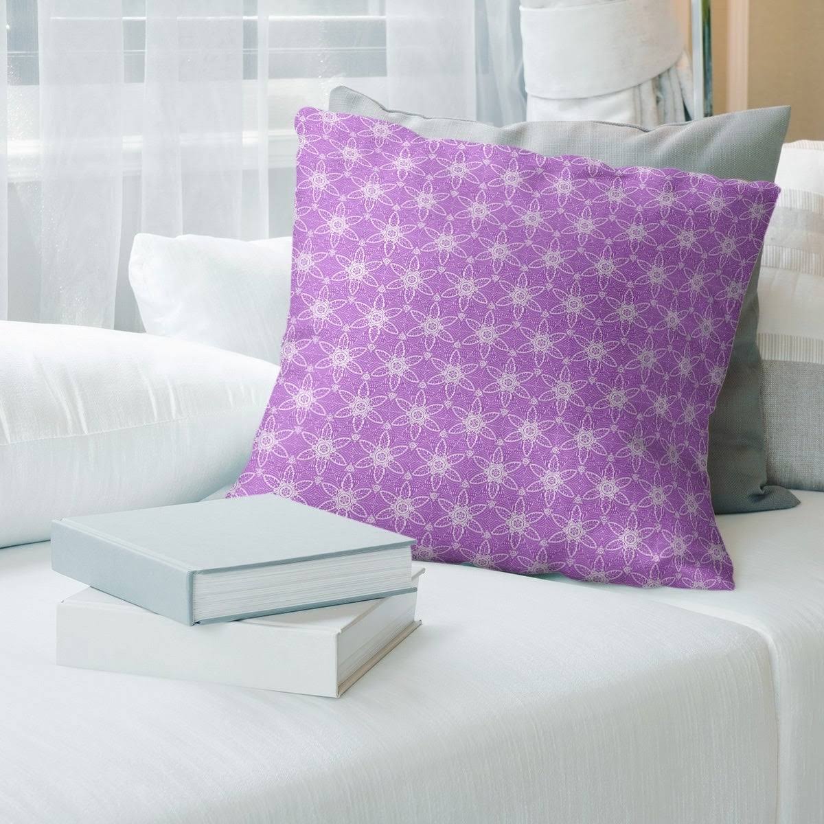 Color Background Ornate Circles Throw Pillow - 18 x 18 - Purple - Cotton HXI0_C0MHN84