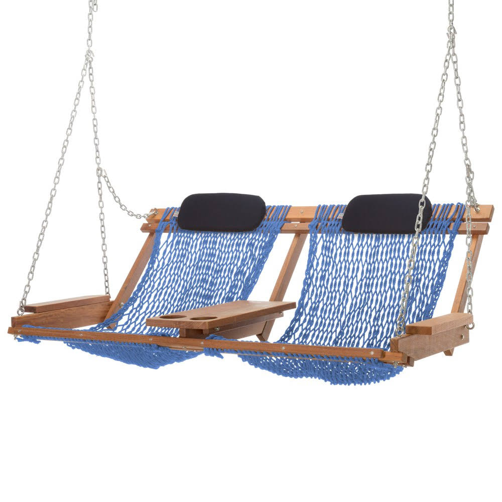 Deluxe Double Coastal Blue DuraCord Cumaru Porch Swing VHZ0_I2XCB50