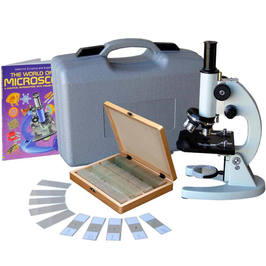 Amscope 40X-1000X Metal Frame Student Microscope with ABS Case and 100-Piece Specimens and Book REG4_M5HRT47