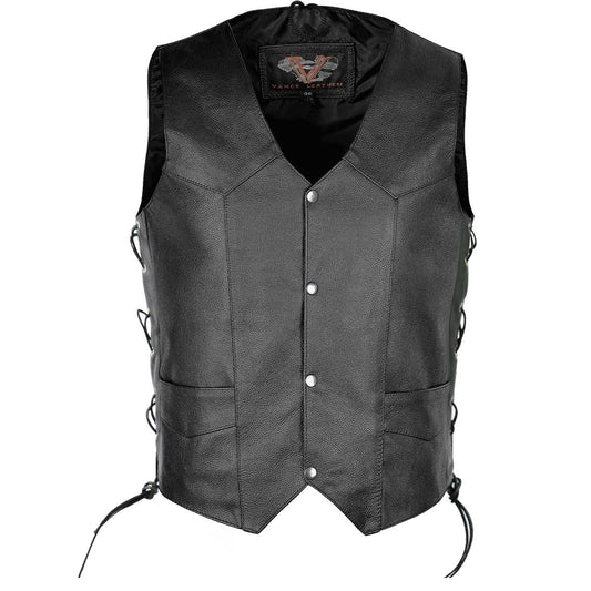 Vance VL922S Mens Black Side Laces Leather Biker Motorcycle Vest 48 VUU5_S9MPY08