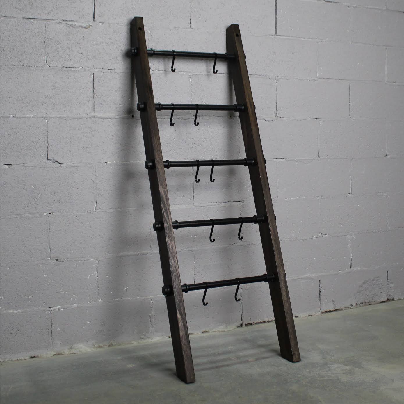 Williston Farmhouse Industrial Leaning Ladder BL-BL-BL-Black  Espresso WAT2_C7QMB07