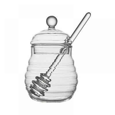 11oz/14oz Handmade Honey Jar with Dipper, Glass Made Honey Dipper and Honey Pot 4 Pack in , 5.11x22 H x 3.54x22 W x 3.54x22 D Pr BYW6_U0UPP43